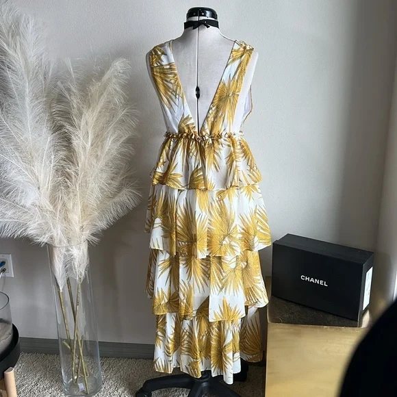 Shopbop yellow floral tiered ruffle midi dress - Picture 8 of 15